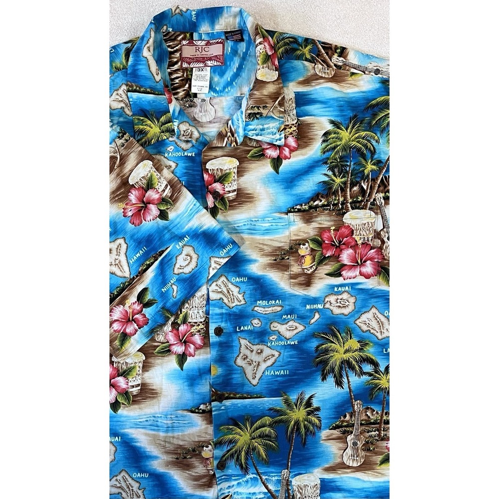 RJC‎ Mens 3XL Hawaiian Camp Shirt 100% Cotton Aloha Beach Map Made Is USA